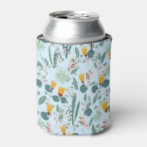 Waterlily Blooms Garden Pattern BLue Can Cooler