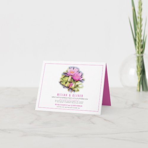 Waterlily botanical art pink custom photo wedding invitation