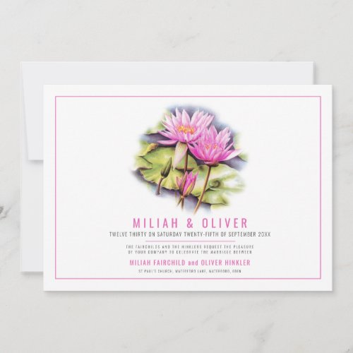 Waterlily botanical art pink custom photo wedding invitation