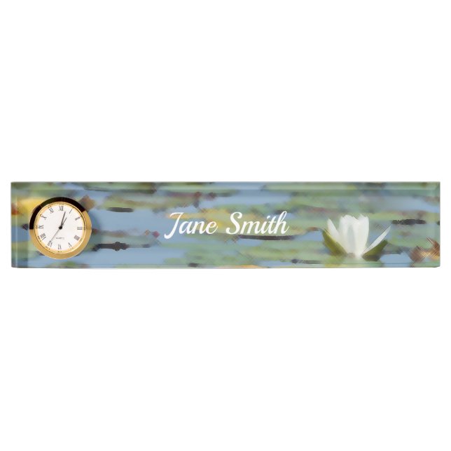 Waterlily Lake Flower Watercolor Desk Name Plate (Front)