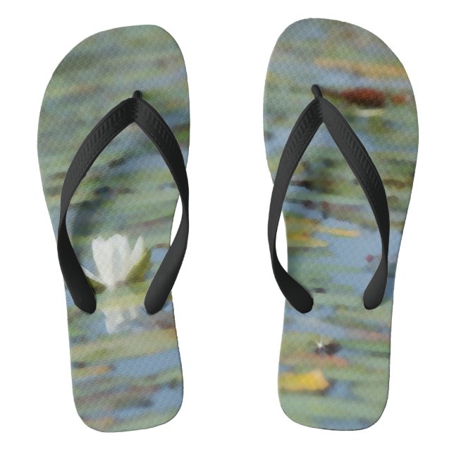 Waterlily Lake Flower Watercolor Flip Flops (Footbed)