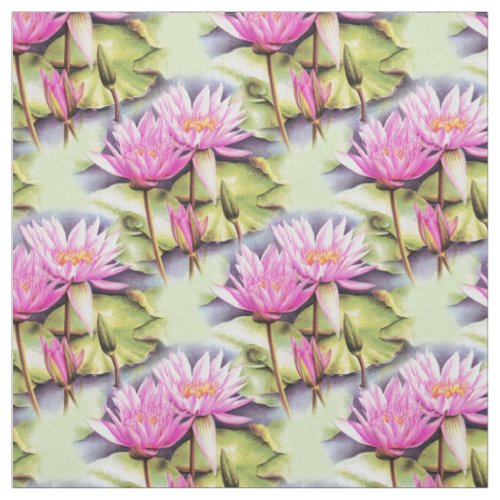 Waterlily lilypads pink watercolor art fabric