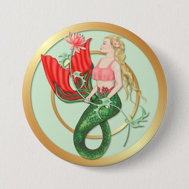Waterlily Mermaid Pinback Button (Front)