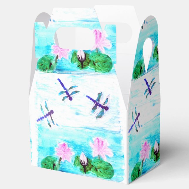 Waterlily Painting Dragonfly Floral Favor Boxes (Opened)