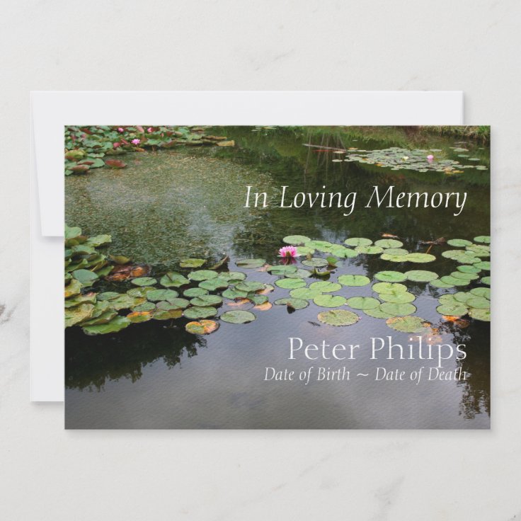 Waterlily Peaceful Garden Celebration of Life Inv Invitation | Zazzle