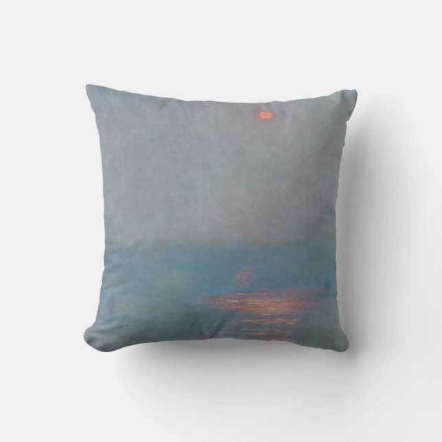Waterloo Bridge Sunlight Effect in Fog Monet Throw Pillow (Front)