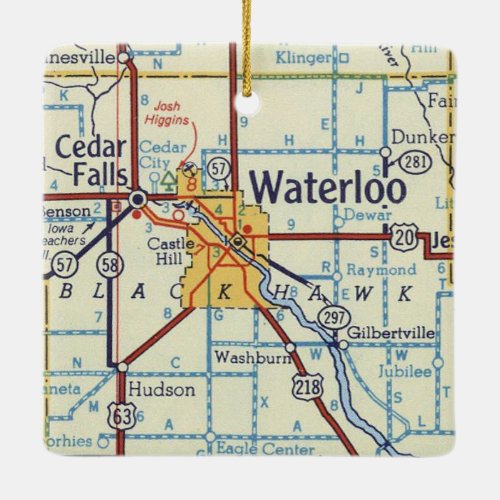 Waterloo IA Vintage Map Ceramic Ornament