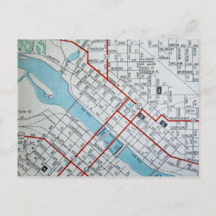Waterloo, IA Vintage Map Postcard