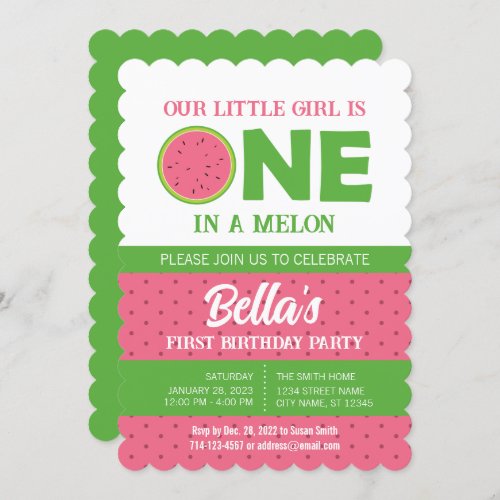 Watermelon 1st Birthday Invitation with picture