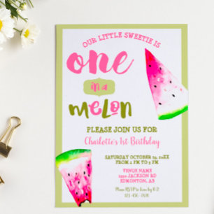 Watermelon 1st Birthday One in a Melon Summer Invitation
