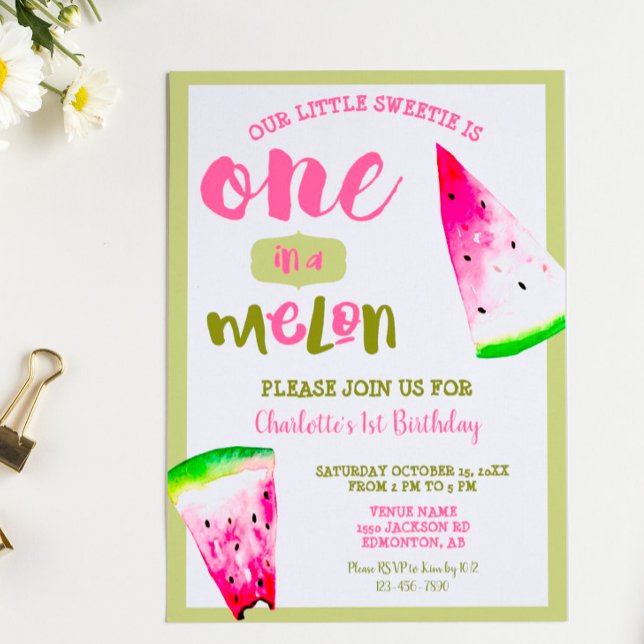 Watermelon 1st Birthday One in a Melon Summer Invitation (Creator Uploaded)