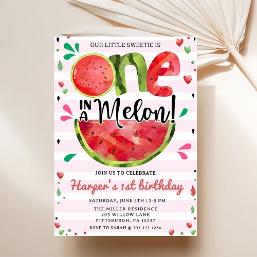Watermelon 1st Birthday Party Invitation