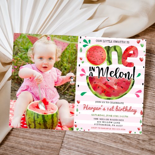 Watermelon 1st Birthday Party Photo Invitation