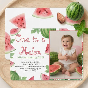 Watermelon 1st Birthday Photo Invitation Card