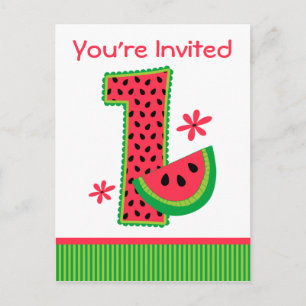 Watermelon 1st Birthday Stripe Invitation Postcard
