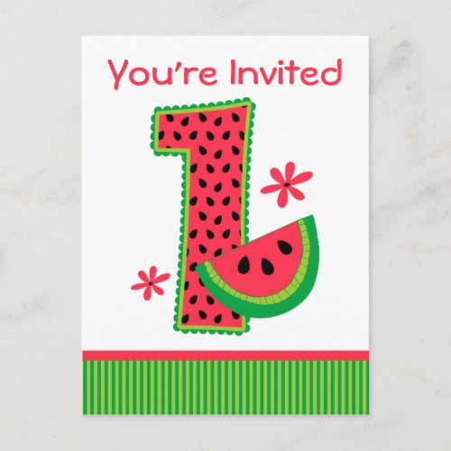 Watermelon 1st Birthday Stripe Invitation Postcard