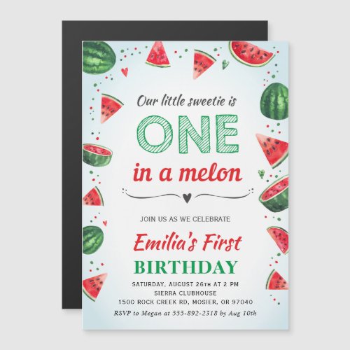 Watermelon 1st First Birthday Party Girl Summer Magnetic Invitation