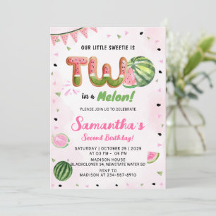 Watermelon 2nd Birthday Party Invitation