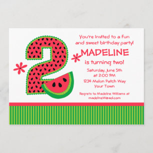 Watermelon 2nd Birthday Stripe Invitation