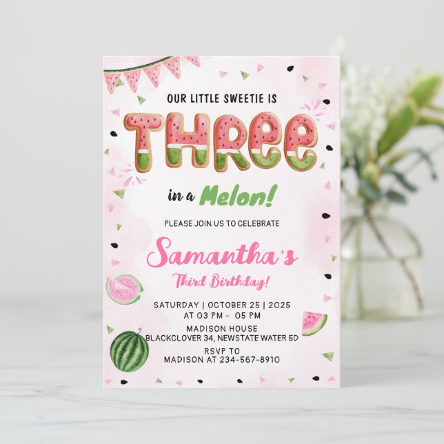 Watermelon 3rd Birthday Party Invitation (Standing Front)