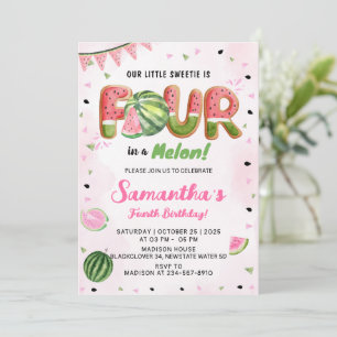 Watermelon 4th Birthday Party Invitation