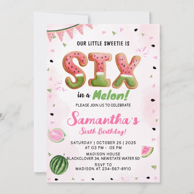Watermelon 6h Birthday Party Invitation (Front)