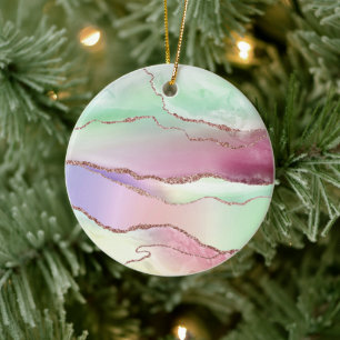 Watermelon Agate Neo Mint Green and Cassis Pink Ceramic Ornament