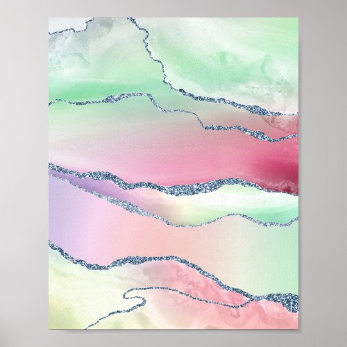 Watermelon Agate  Neo Mint Green and Cassis Pink Poster