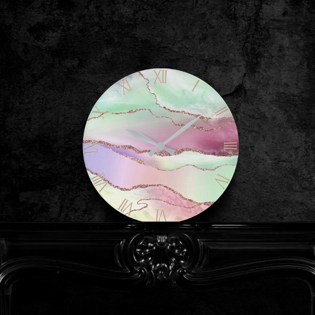 Watermelon Agate | Neo Mint Green and Cassis Pink Round Clock (Creator Uploaded)