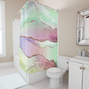 Watermelon Agate   Neo Mint Green and Cassis Pink Shower Curtain