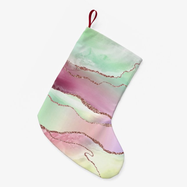 Watermelon Agate | Neo Mint Green and Cassis Pink Small Christmas Stocking (Front (Hanging))
