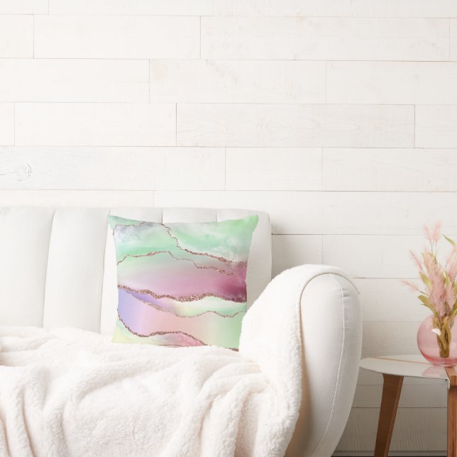Watermelon Agate | Neo Mint Green and Cassis Pink Throw Pillow (Couch)