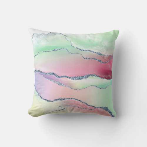 Watermelon Agate  Neo Mint Green and Cassis Pink Throw Pillow