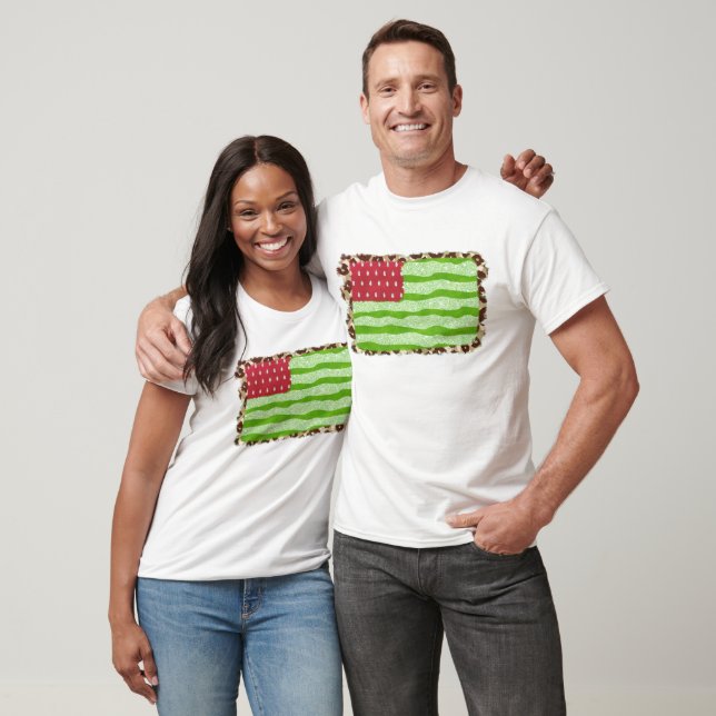 Watermelon American Flag & Leopard Print Design T-Shirt (Unisex)
