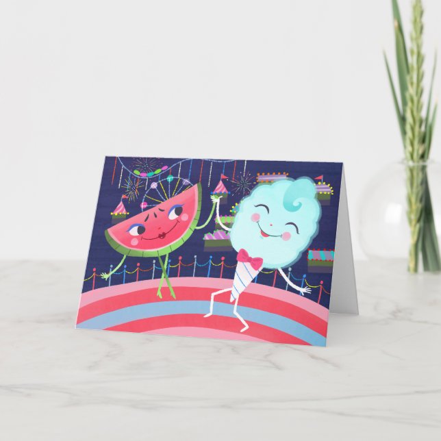 Watermelon and Cotton Candy Carnival Birthday Card (Front)
