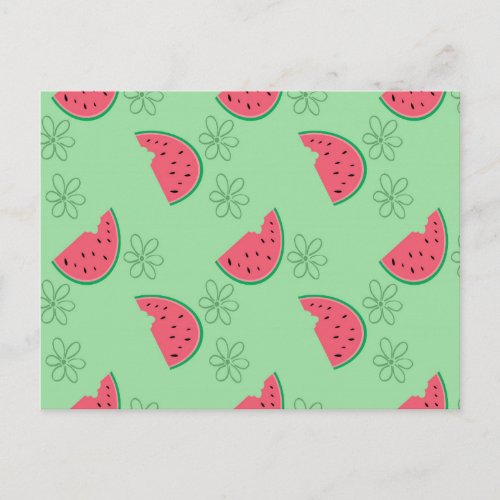 Watermelon and Flowers Green Postcard
