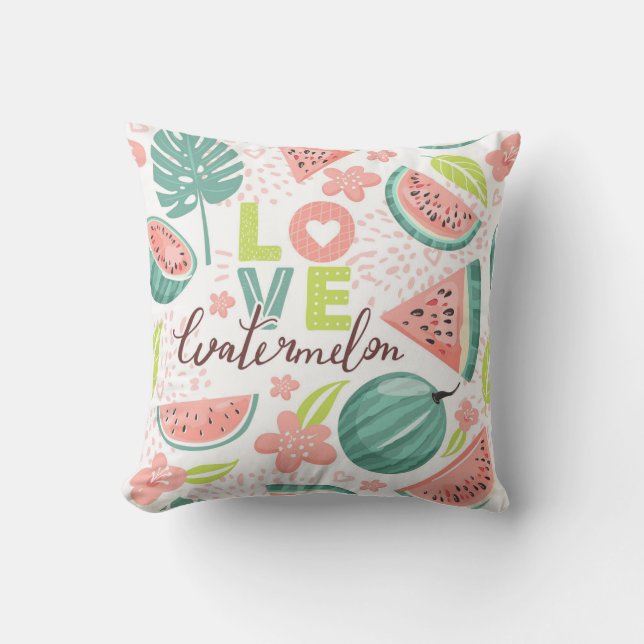 Watermelon and Flowers Outdoor Pillow (Front)