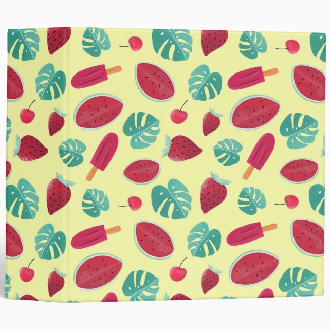 Watermelon and ice cream on yellow 3 ring binder (Front/Spine)