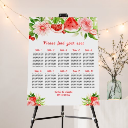 Watermelon and Pomegranate 10 Tables Seating Chart Foam Board