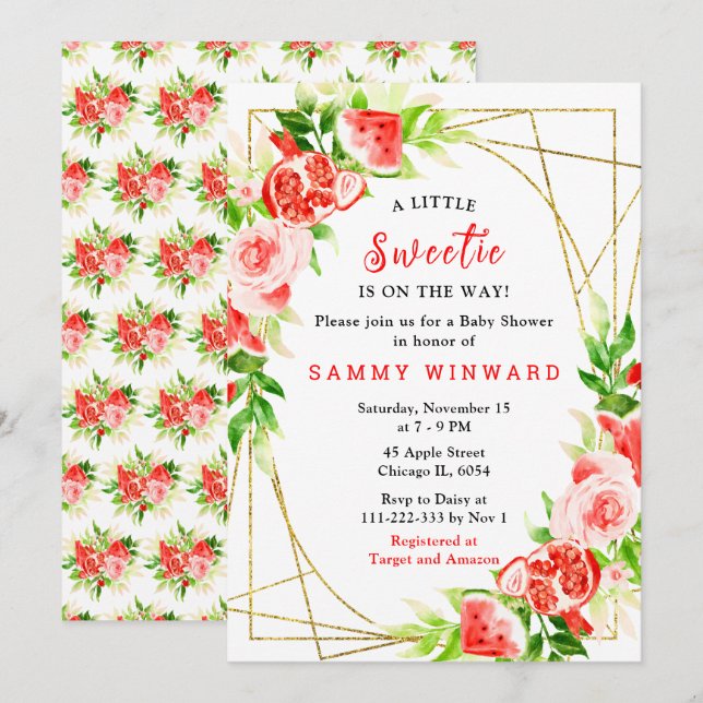 Watermelon and Pomegranate Baby Shower Invitation (Front/Back)