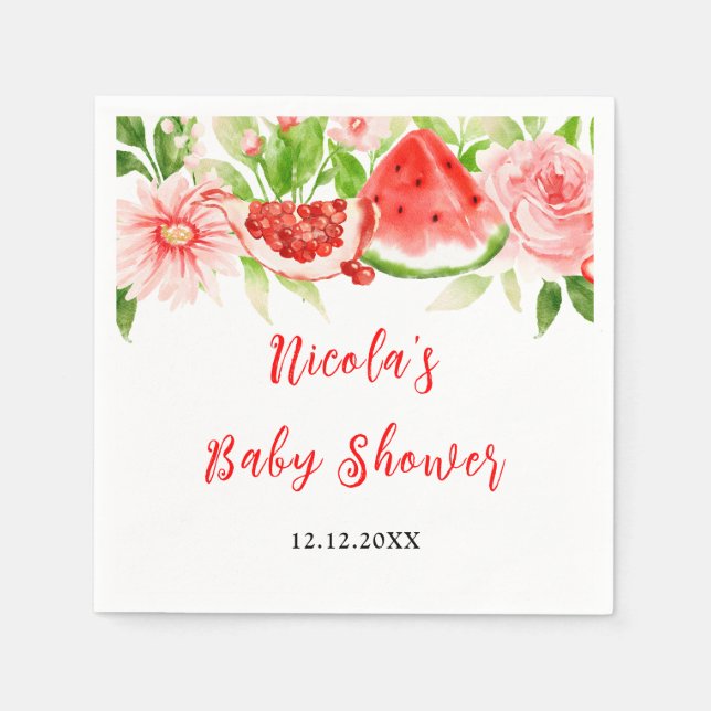 Watermelon and Pomegranate Baby Shower Napkins (Front)