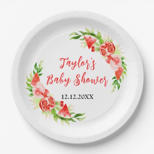 Watermelon and Pomegranate Baby Shower Paper Plates