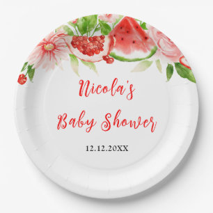 Watermelon and Pomegranate Baby Shower Paper Plates