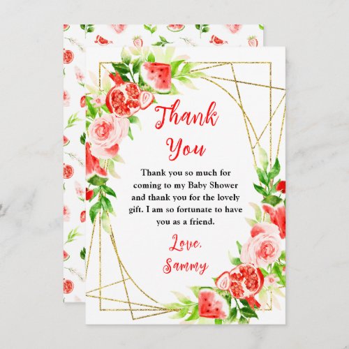 Watermelon and Pomegranate Baby Shower Thank You Card