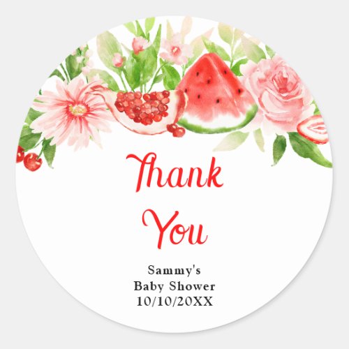Watermelon and Pomegranate Baby Shower Thank You Classic Round Sticker