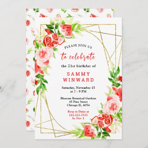 Watermelon and Pomegranate Birthday Invitation