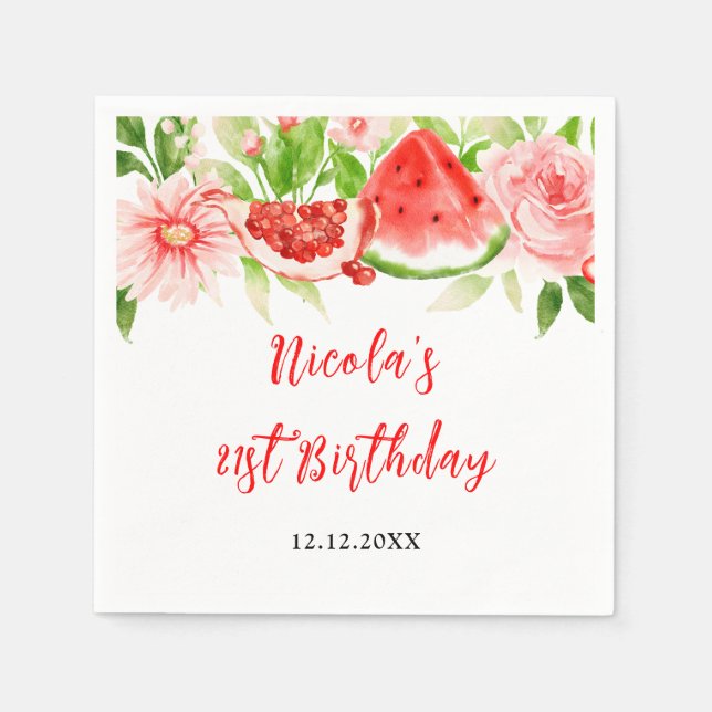 Watermelon and Pomegranate Birthday Napkins (Front)