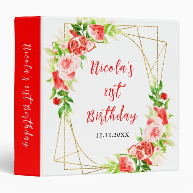 Watermelon and Pomegranate Birthday Photo Album 3 Ring Binder (Front/Spine)