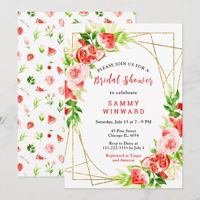 Watermelon and Pomegranate Bridal Shower Invitation (Front/Back)