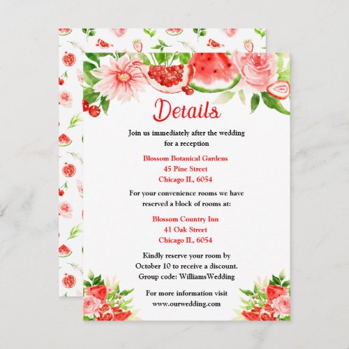 Watermelon and Pomegranate Wedding Details Enclosure Card